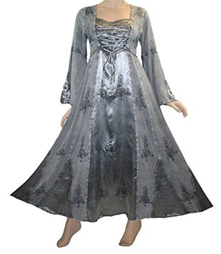 Rayon Satin Medieval Gothic Renaissance Corset Bell Sleeve Dress Gown - Agan Traders, Silver