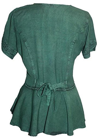 Gypsy White Embroidered Floral Medieval Renaissance Top Blouse - Agan Traders, Hunter Green