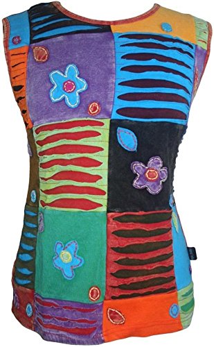 Cotton Viscose Vibrant Patch Razor Cut Embroidered Cap Sleeve Top Blouse - Agan Traders, Multicolor