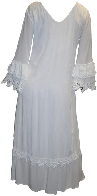 Rayon Crape Medieval Peasant Gypsy Long Dress Gown - Agan Traders, White
