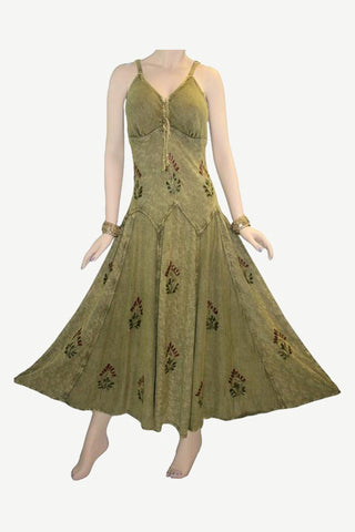 Gothic Summer Spaghetti Strap Embroidered Sleeveless Dress - Agan Traders, Olive