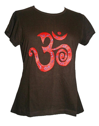 Om Embroidered Stretchy Yoga Tee - Agan Traders, Choco Brown