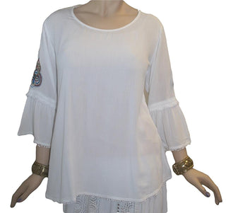 Rayon crape Bohemian Medieval Embroidered Top Blouse - Agan Traders, White