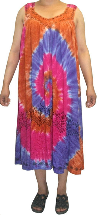 Rayon Viscose Sheer Tie Dye Peasant Dress - Agan Traders, Purple Pink