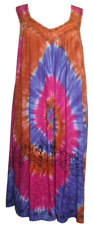 Rayon Viscose Sheer Tie Dye Peasant Dress - Agan Traders, Purple Pink