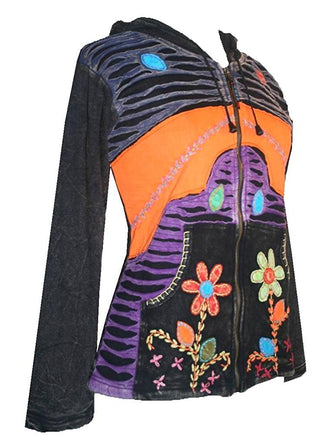 Funky Cotton Multi Patched Bohemian Fleece Hoodie Jacket - Agan Traders, Charcoal