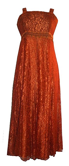 Lace Wedding Evening Vintage Sleeveless Strap Dress - Agan Traders, Orange Rust