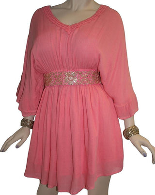 Rayon Crape Medieval Peasant Gothic Short Baby Doll Dress - Agan Traders, Peach