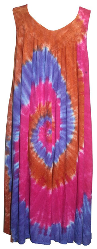 Rayon Viscose Sheer Tie Dye Peasant Dress - Agan Traders, Purple Pink