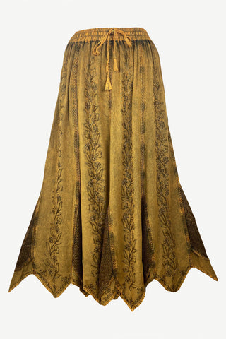 714 Skt Bohemian Gypsy Asymmetrical Hem Rayon Netted Skirt - Agan Traders, Old Gold
