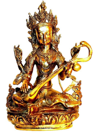 Bronze Large Saraswati Goddess of Wisdom Statue Fair Trade [6.0 X 12.0 inches; 10 lb] - Agan Traders