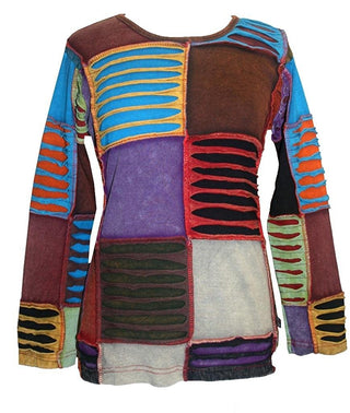 Rib Cotton Funky Slit Patch Bohemian Gypsy Top - Agan Traders, Multi 2