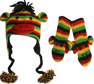 Soft Warm Knit Wool Fleece Lined Flap Trapper Assorted Animal Hat Mitten Set - Agan Traders, Rasta Set