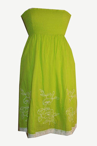 DR-7699 100% cotton embroidery summer vacation cute strapless dress - Agan Traders