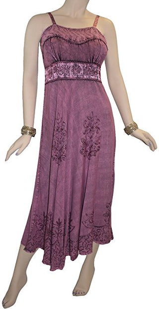 Plum | Rayon Renaissance Gothic Spaghetti Strap Mid Calf Dress - Agan Traders, Plum
