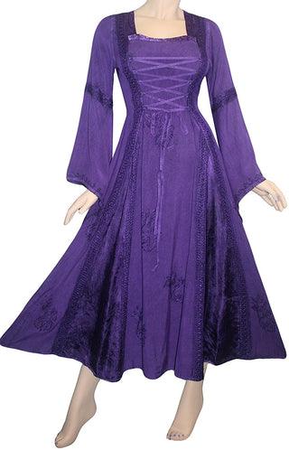 Medieval Corset Satin Embroidered Bell Sleeve Dress - Agan Traders, Purple