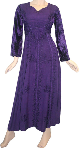 Renaissance Gothic Velvet Corset Embroidered Dress Gown - Agan Traders, Purple