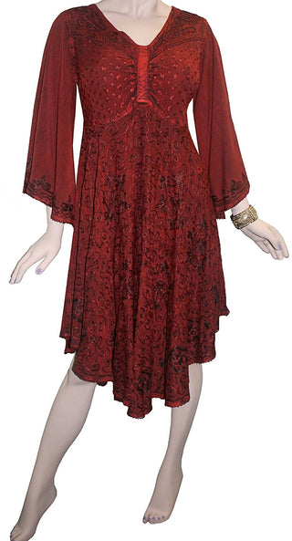 117 DR Butterfly Embroidered Bell Sleeve Flare Knee Length Dress - Agan Traders