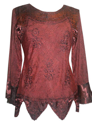 Gypsy Renaissance Victorian Asymmetrical Hem Top Blouse - Agan Traders, BG Wine