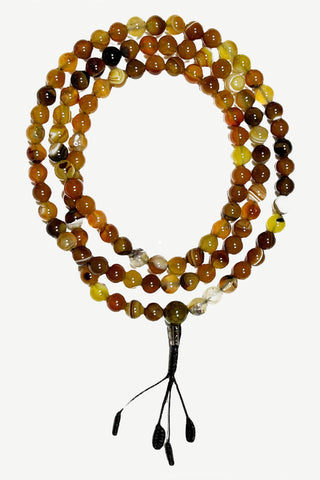 Original 8 mm Fire Multi-colored Amber Agate Semi-precious Prayer Bead Mala Necklace