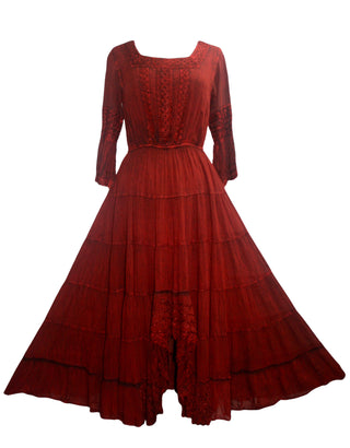 186022 DR Vintage Medieval Crepe High-Low Tier Lace Square Neckline Dress Gown - Agan Traders, B Red