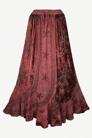 Rayon Velvet Gypsy Medieval Renaissance Scallops Vintage Skirt - Agan Traders, Burgundy