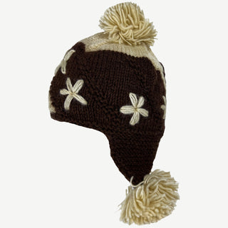 Two Tone Knit Crochet Beanie Pom Pom Hat - Agan Traders, Brown Multi