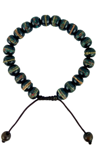 Tibetan Buddhist Coral Turquoise Prayer Meditation Bracelet ~ Nepal - Agan Traders, Black