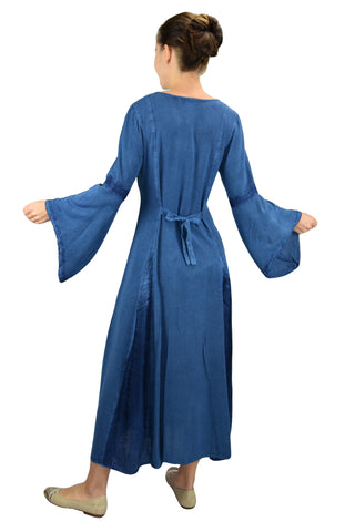 Medieval Corset Satin Embroidered Bell Sleeve Dress - Agan Traders, Blue