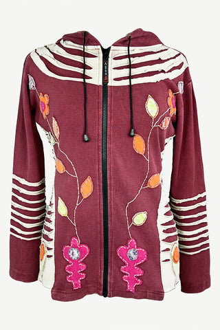 356 RJ Boho Tie Dye Gypsy Hoodie Sweatshirt Rib Cotton Sweatshirt Jacket - Agan Traders, Burgundy