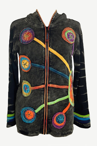 R 349 Agan Traders Rib Cotton Circular Hoodie Bohemian Hoodie Jacket - Agan Traders, Black Denim