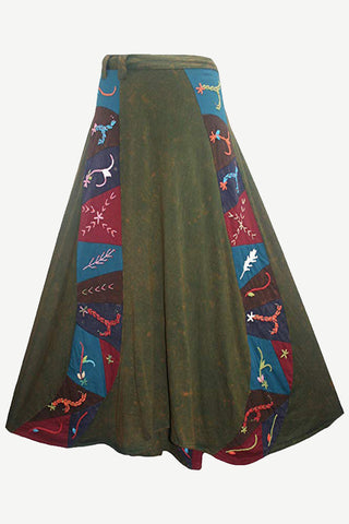Long Gypsy Patch Rib Cotton Bohemian Wrapper Skirt - Agan Traders, Green