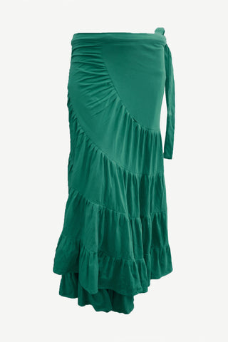 15 WS Women's Rayon Boho Chic Broom Mopping Ruffle Tier Wrap Skirt Maxi - Agan Traders; Green
