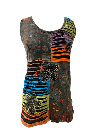 124 RB Knit Stonewashed Sleeveless Embroidered Printed Blouse - Agan Traders, Multi