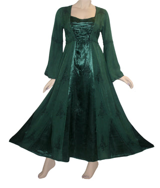 Rayon Satin Medieval Gothic Renaissance Corset Bell Sleeve Dress Gown - Agan Traders, Green