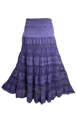21494 SKT Cotton Full Heavy Lace Tiered Lined Long Broom Skirt - Agan Traders, Lavender