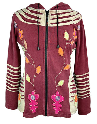 356 RJ Boho Tie Dye Gypsy Hoodie Sweatshirt Rib Cotton Sweatshirt Jacket - Agan Traders, Burgundy