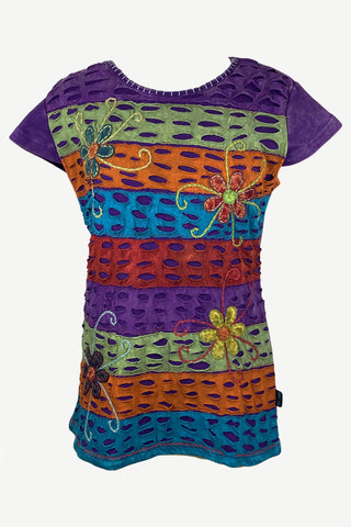 125 RB Knit Stonewashed Sleeveless Razor-cut Cap Sleeve Patched Blouse