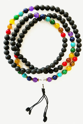 Original Seven Chakra Black Grounding Lava Stone Mala Necklace