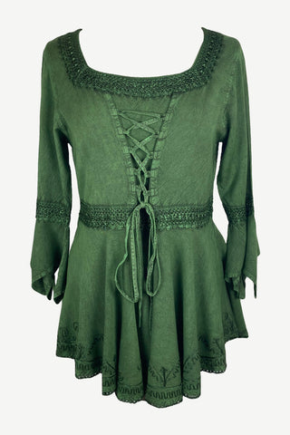 301 NB Medieval Gothic Corset Handkerchief Flare Blouse Tunic - Agan Traders, E Green