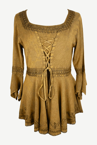 301 NB Medieval Gothic Corset Handkerchief Flare Blouse Tunic - Agan Traders, Old Gold