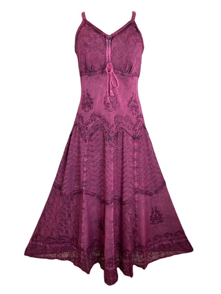600 DR Rayon Womens Embroidered Long Spaghetti Strap Sexy Summer Sun dress - Agan Traders, Plum