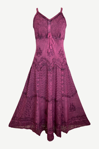 600 DR Rayon Womens Embroidered Long Spaghetti Strap Sexy Summer Sun dress - Agan Traders, Plum