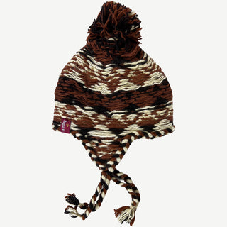 Cable Knit Beanie Earflap Newari Hat - Agan Traders, Brown Beige