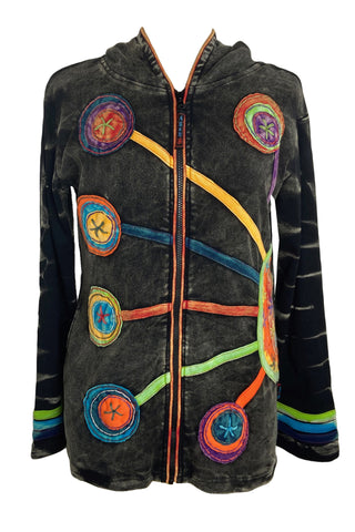 R 349 Agan Traders Rib Cotton Circular Hoodie Bohemian Hoodie Jacket - Agan Traders, Black Denim