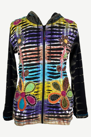 R 333 Agan Traders Rib Cotton Rainbow Razor Cut Embroidered Hoodie Bohemian Jacket. - Agan Traders, Rainbow
