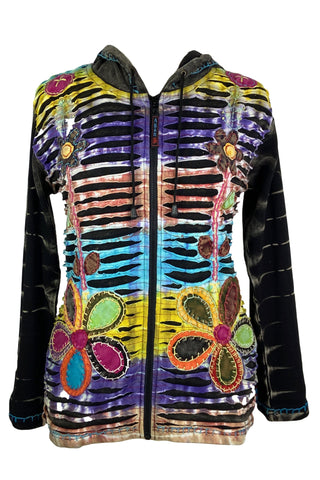 R 333 Agan Traders Rib Cotton Rainbow Razor Cut Embroidered Hoodie Bohemian Jacket. - Agan Traders, Rainbow