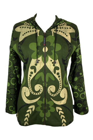 RJ 350-2 Agan Traders Printed Artistic Bohemian Rib Hoodie Jacket - Agan Traders, E Green