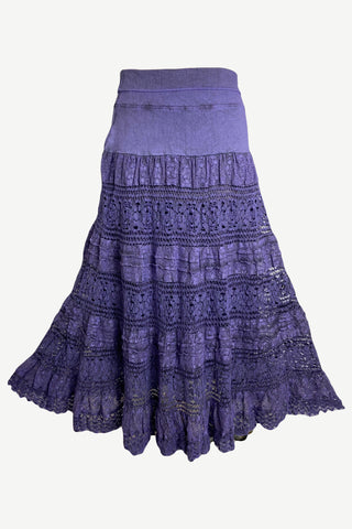 21494 SKT Cotton Full Heavy Lace Tiered Lined Long Broom Skirt - Agan Traders, Lavender