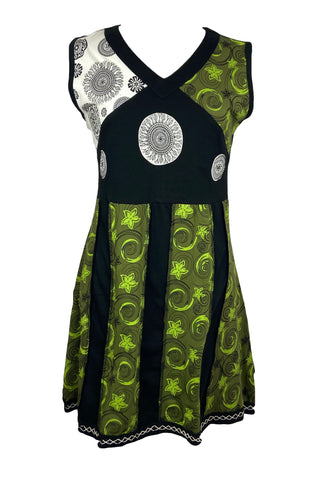 Women's Gypsy Tribal Boho Knit Cotton Asymmetrical Printed Maxi Dress - Agan Traders, Olive Black